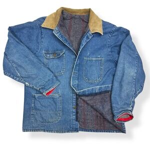 Vtg Denim Jean Chore Coat Key Imperial Blanket Lined Jacket Sz 48 L Reg USA Made